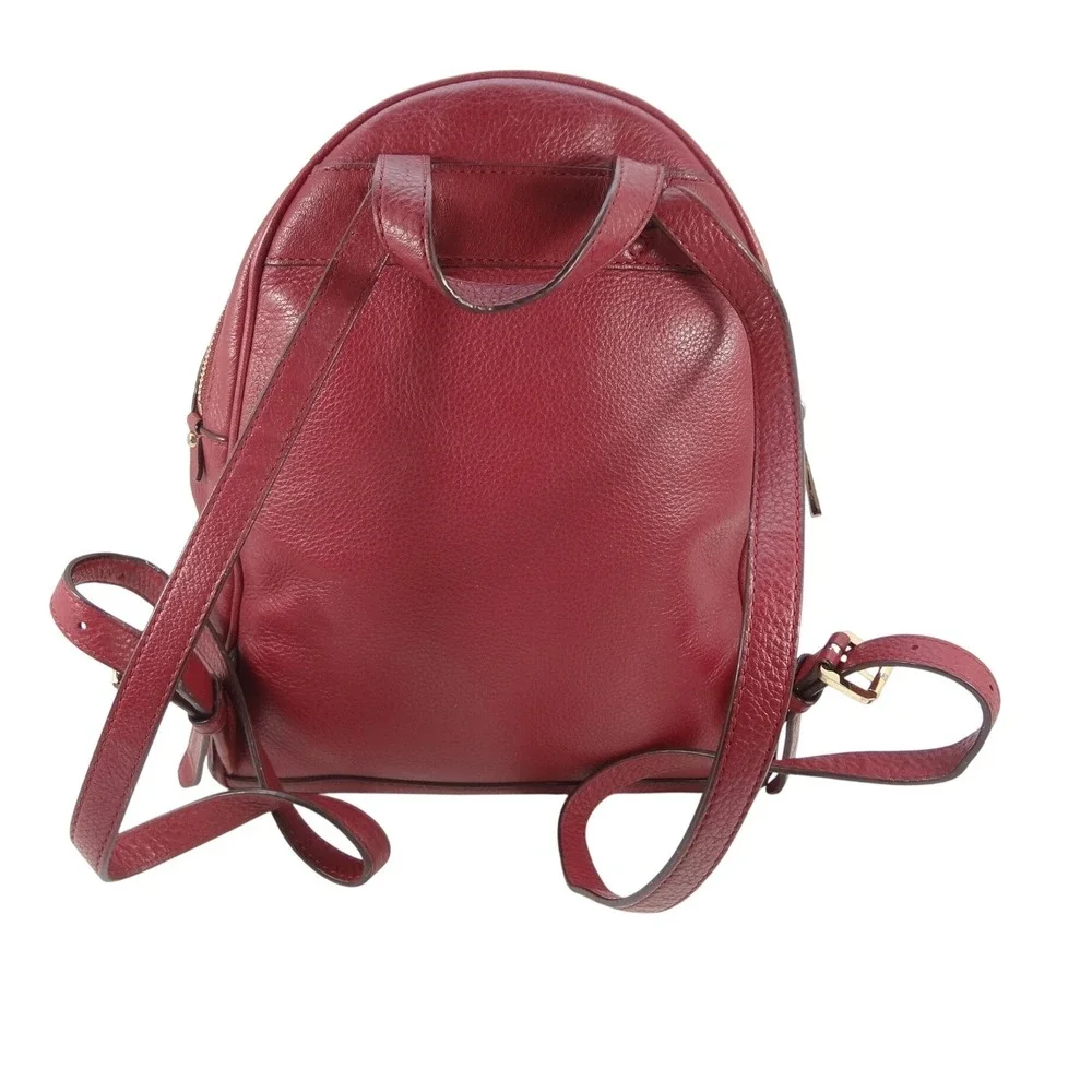 Michael Kors Rhea Medium‎ Pebbled Leather Backpack Cherry Gold Hardware Bag